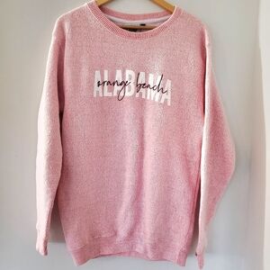 Marled Pink White "ALABAMA" Sweatshirt Crew 30" L Relaxed Fit Co-Ed Comfy Lounge